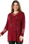 V-neck Stone Embroidered Comfortable and Flowy Fit Long Sleeve Plus Size Blouse with Tulle Detail on Collar and Sleeve - 2