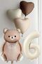 6Th Birthday Caramel Balloon Set with Bow Tie Bear and 3 Retro Heart Balloons