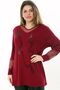 V-neck Stone Embroidered Comfortable and Flowy Fit Long Sleeve Plus Size Blouse with Tulle Detail on Collar and Sleeve