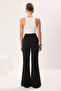 Siyah Flare İspanyol Paça Paçası Yırtmaç Detaylı Bootcut Dokuma Kumaş Pantolon TWOAW22PL0046 - 4