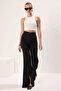 Siyah Flare İspanyol Paça Paçası Yırtmaç Detaylı Bootcut Dokuma Kumaş Pantolon TWOAW22PL0046