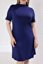 Navy Blue A-Line Short Sleeve Knitted Plus Size Dress Tbbss25Ah00114 - 3