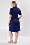 Navy Blue A-Line Short Sleeve Knitted Plus Size Dress Tbbss25Ah00114 - 5