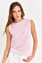 Women's Pink Drawstring Blouse Yz625 - 3