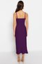 Purple Crepe Body-Hugging Strappy Cut-Out Detail Ruffled Sweetheart Neckline Mini Knitted Dress TWOSS23EL02097 - 6