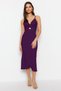 Purple Crepe Body-Hugging Strappy Cut-Out Detail Ruffled Sweetheart Neckline Mini Knitted Dress TWOSS23EL02097 - 2