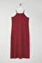 Bordo Halter Yaka Bürümcük Dokulu Kumaş Maxi Boy Örme Büyük Beden Elbise TBBSS25AH00006 - 5