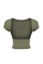 Khaki Backless Crop Cotton Stretch Knitted Blouse Twoss23Bz00912 - 6