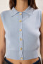 Açık Mavi Polo Yaka Premium İplik / Özel İplik Triko İnce Bluz TWOSS25BZ00368 - 3