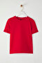 Kırmızı %100 Pamuk İşleme Detaylı Basic Bisiklet Yaka Örme T-Shirt TWOSS23TS00012 - 5