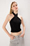 Siyah Boyundan Bağlamalı Fitted/Vücuda Oturan Esnek Örme Bluz TWOSS24BZ00459 - 2