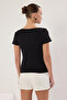 Siyah Büzgü/Drape Detaylı Fitted/Vücuda Oturan Örme Bluz TWOSS25BZ00278 - 4