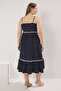 Navy Blue Terrycotton Woven Plus Size Dress - 4