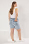Light Blue High Waist Elastic Waist Denim Plus Size Shorts Tbbss25Ap00021 - 4