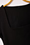 Siyah Kare Yaka Fitted/Vücuda Oturan Örme Bluz TWOSS25BZ00378 - 6
