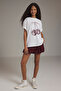 Ekru Kalın Pamuklu Kiraz Baskılı Oversize/Geniş Kalıp Örme T-Shirt TWOSS25TS00122 - 2