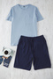 İndigo - Lacivert Regular Fit %100 Pamuk Örme Şortlu Pijama Takımı TMNSS25PT00033 - 2