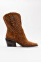 Alkadra Women's Genuine Leather Tan Suede Western Boots - 5