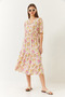 Women's Beige Pink Double Breasted Collar Floral Layered Short Sleeve Viscose Dress 60261413 - 4