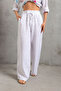 100% Linen Wide Leg Loose Fitting Lace up Elastic Women's Trousers @Leon - 3