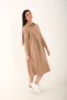Women's Wide Cut Dress with Pleats on the Sides - Brown - 4