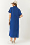 Women's Blue V-Neck Short Sleeve Slit Basic Dress 5621 60261424 - 6