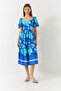 Women's Blue Watermelon Sleeve Square Neck Patterned Terikoton Dress 60261412 - 2