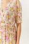 Women's Beige Pink Double Breasted Collar Floral Layered Short Sleeve Viscose Dress 60261413 - 5