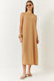 Women's Tan Thick Strap Back Button Detailed Summer Linen Dress 353 60261430