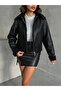 Laminated Leather Zipper Coat - Black | |   F1511 - 3