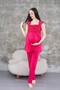 Women's Fuchsia Lace Cotton Maternity Dressing Gown 3-Piece Pajama Set - 7