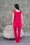 Women's Fuchsia Lace Cotton Maternity Dressing Gown 3-Piece Pajama Set - 9