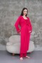 Women's Fuchsia Lace Cotton Maternity Dressing Gown 3-Piece Pajama Set - 8