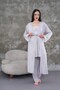 Women's Lilac Lace Cotton Maternity Dressing Gown 3-Piece Pajama Set - 4