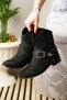 Daily Women's Black Suede Boots Oval Toe Buckle Detailed Serrated Sole Cowboy Boots 281 - 2