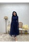 Navy Blue High Neck Lace Dress - 2
