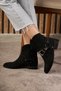 Daily Women's Black Suede Boots Oval Toe Buckle Detailed Serrated Sole Cowboy Boots 281 - 6