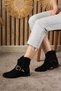 Daily Women's Black Suede Boots Oval Toe Buckle Detailed Serrated Sole Cowboy Boots 281 - 3