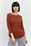 Women Round Neck Stripe Long Sleeve Top, Brown