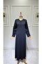 Women's V-Neck Viscose Combed Fabric Buttoned Mother Dress