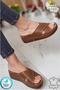 Erika Women's Daily Straw Patterned Anti-Sweat Anatomical Orthopedic Sole Mother's Outdoor Home Slippers Tan