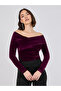 Fitted Off Shoulder Neck Velvet Look Top - 2