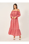 Ditsy Print Off Shoulder A-Line Midi Dress - 2
