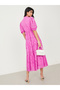 Cutwork Pattern A-Line Midi Dress with Cuffed Sleeve - 4