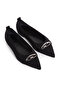 Women's Black Oval Buckle Detailed Pointed Toe Knitted Ballet Ballet