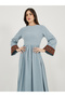 Printed Contrast Panel Long Sleeves A-Line Maxi Dress - 3