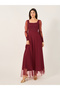 Mesh Insert Puff Sleeve Square Neck Maxi Dress - 4