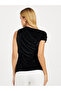 Asymmetric Neck Velvet Look Top - 4