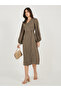 Wrap Front Balloon Sleeves Midi Dress - 2