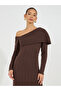 Rib Knit Asymmetric Neck Sweater Midi Dress - 5